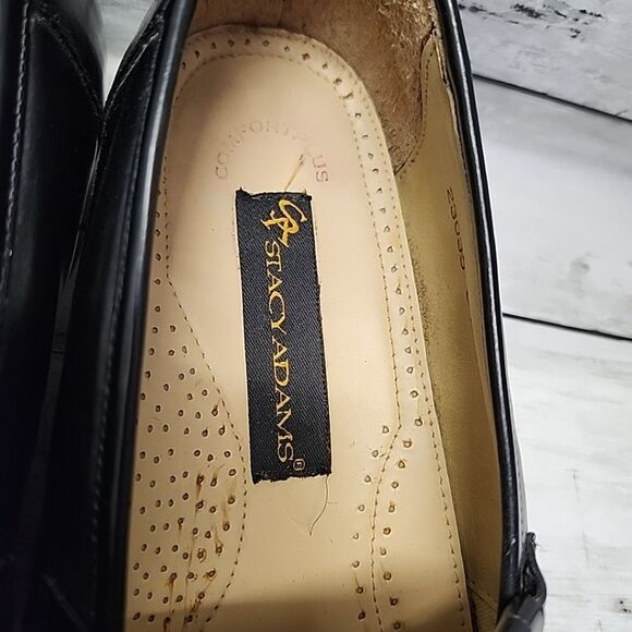 Stacy Adams Mens Leather Kiltie Tassel Dress Shoes Sz 11M Black Slip On - Picture 8 of 11